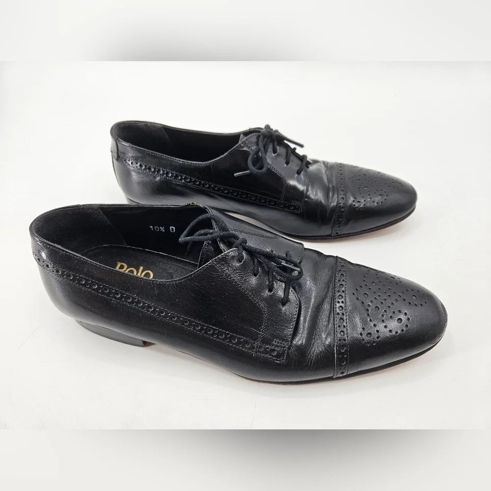 Vintage Polo Club BLACK Leather Men’s Oxford Captoe SHOES Made In Italy 10.5 D